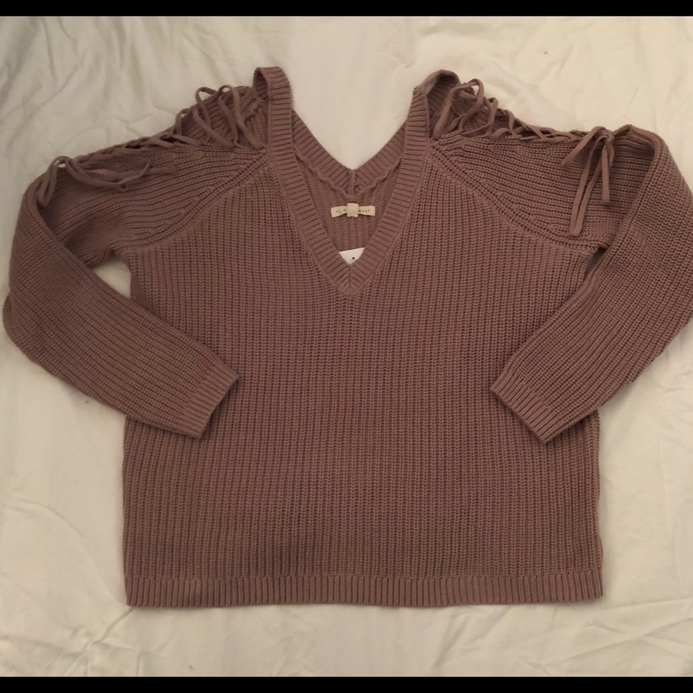 LA Hearts cold shoulder lace up sweater